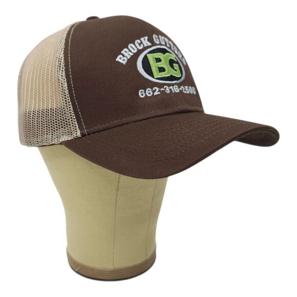 Brock Gutters Mesh Snapback Cap Trucker Baseball Embroidered Logo Brown Hat - Picture 3 of 14